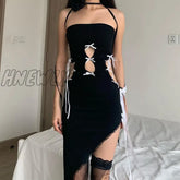 Hnewly Cut Out Bow Cute Y2K Party Mini Dresses Gothic Strapless Lace Sexy Tube Midi Dress Women